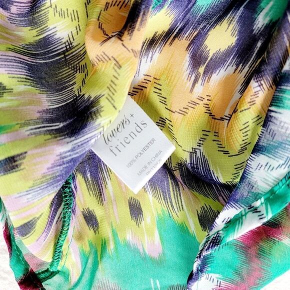 Lovers + Friends Revolve chiffon top 3/4 sleeve tribal striped colorful artsy S - Picture 6 of 9
